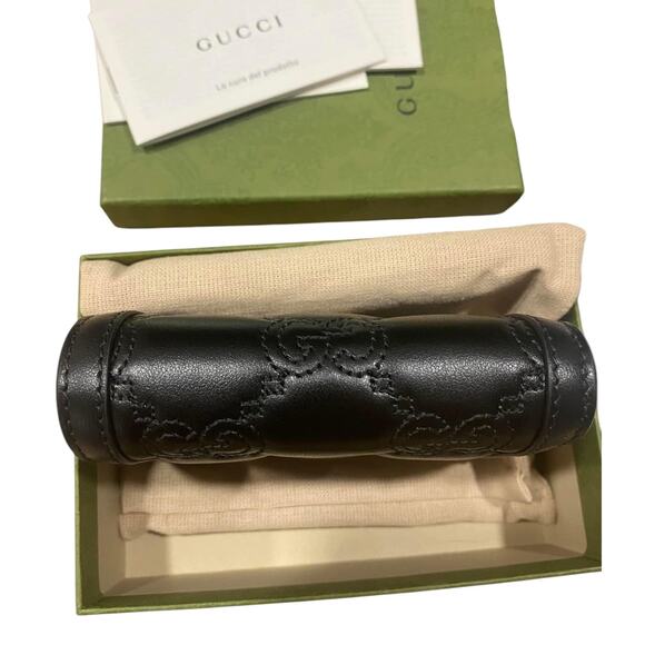 Gucci Matelasse Womens Card Case Wallet GG Black Gold Small - Picture 4 of 7